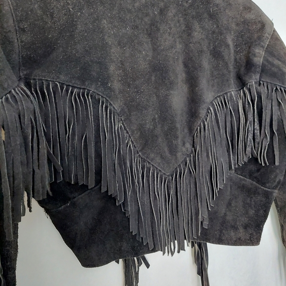 Vintage 80's Wilson's Leather Women's Black Fringe Suede Jacket Size S - Picture 7 of 15